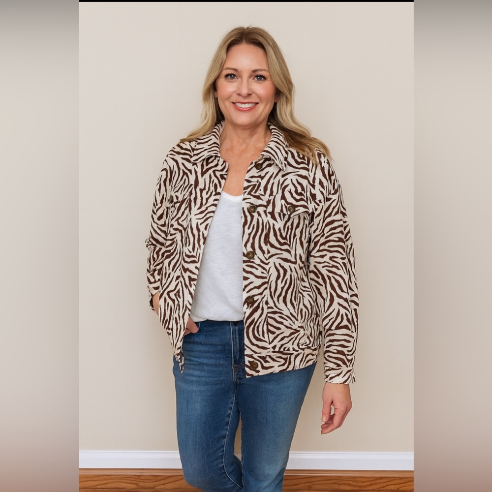 Anthropologie Lucy and Laurel 100% linen jacket white and brown size x